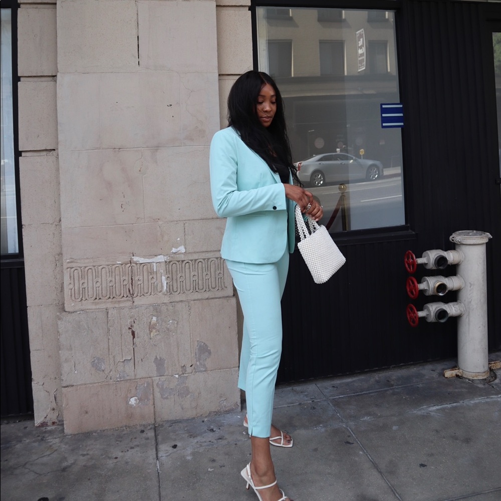 Mint colored Zara blazer and pant set